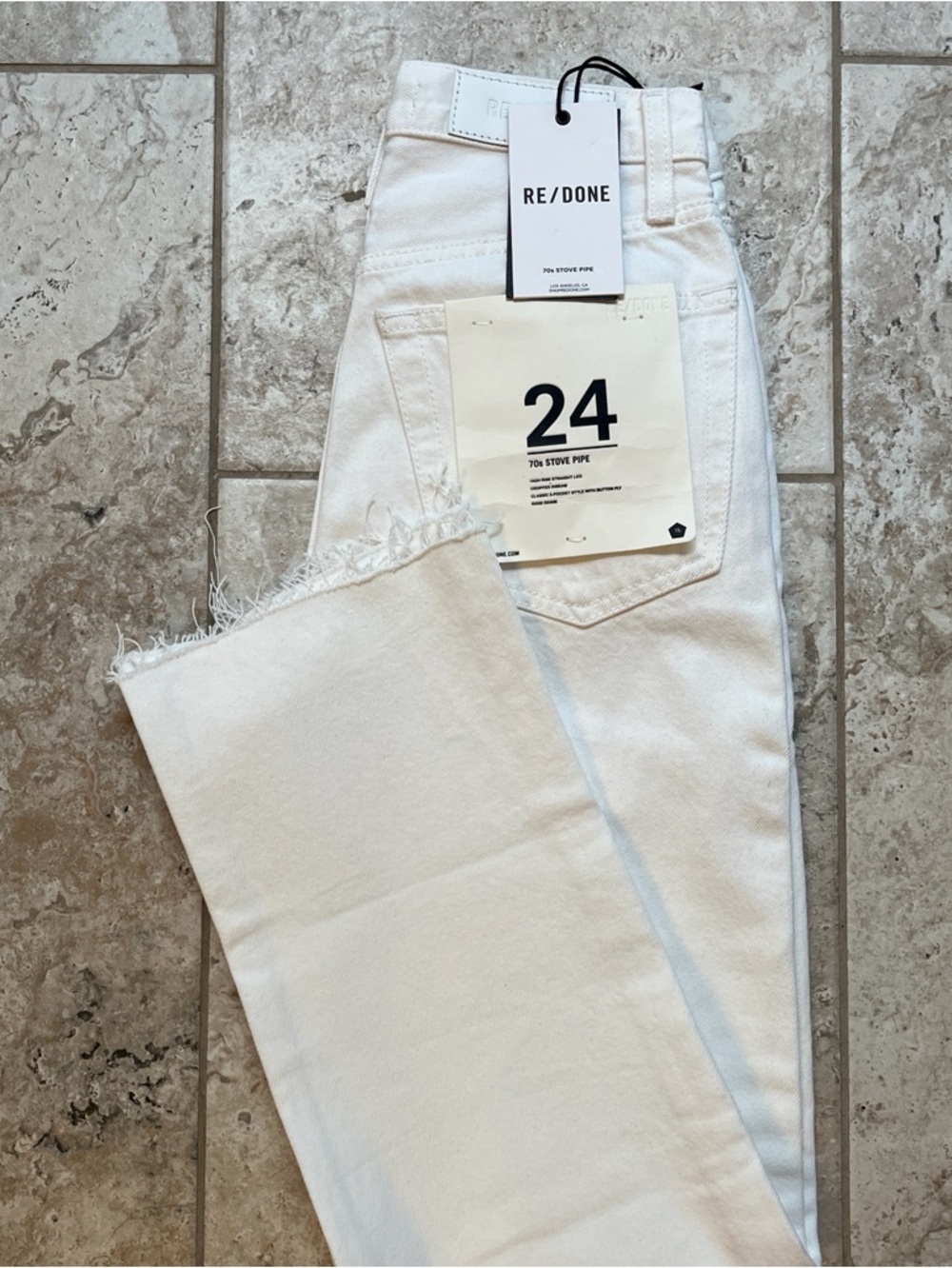 Re/Done 70s Stove Pipe Jeans - High-Rise Straight Leg, Women’s 24, White - NWT